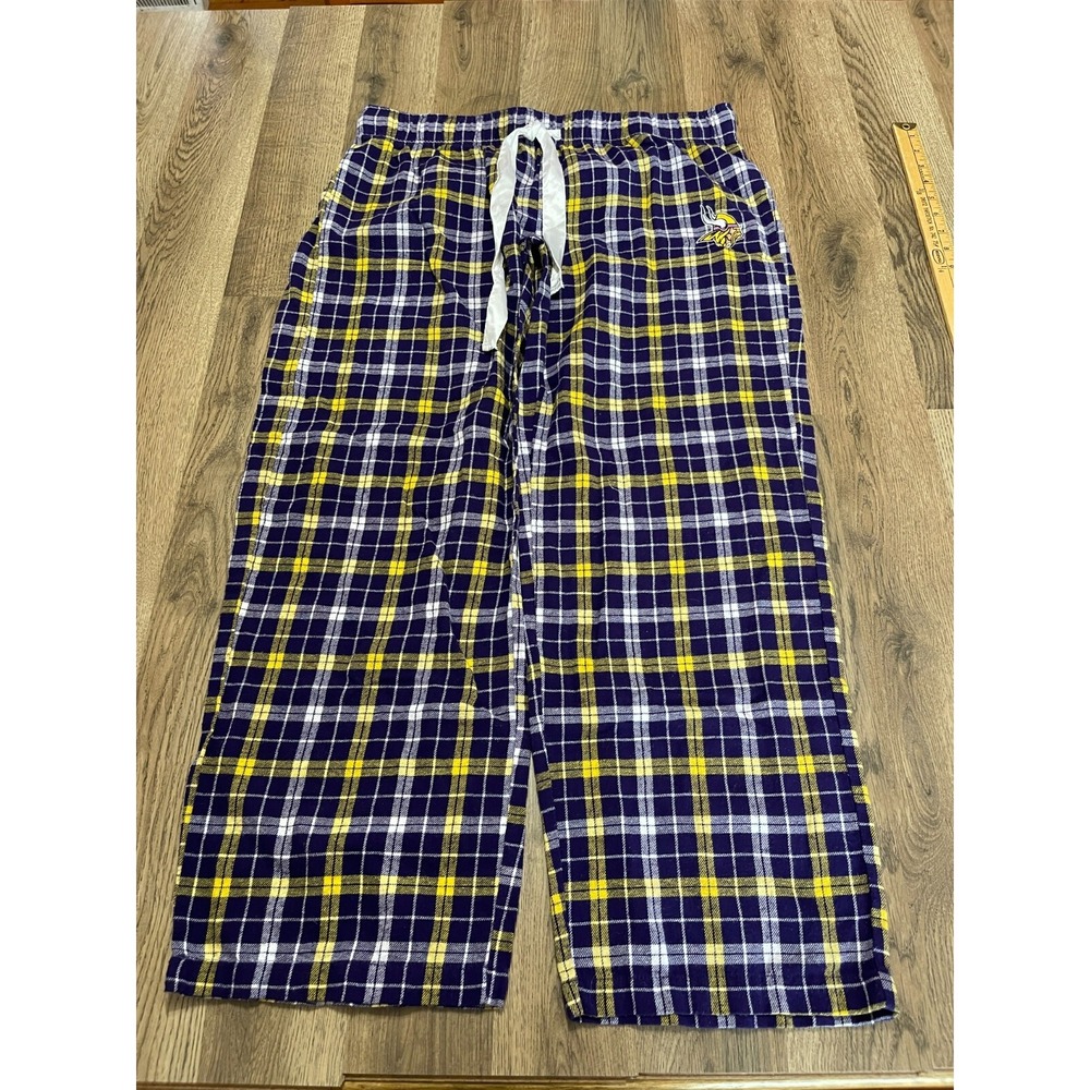 Team Apparel Pants, Women's Size Large, Blue White, Plaid, Minnesota Vikings